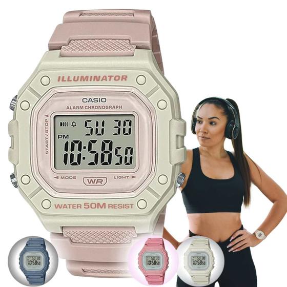 Imagem de Relógio de Pulso Casio feminino Digital Prova Dágua 50m Azul Rosa Nude Branco W-218HC