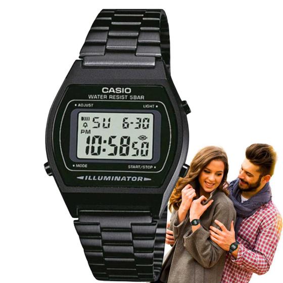 Imagem de Relógio de Pulso Casio Feminino Masculino Pulseira Aço Inóx Vintage Estilo Retrô Moderno Digital Inóx Prova Dágua Casual Preto B640WB-1ADF