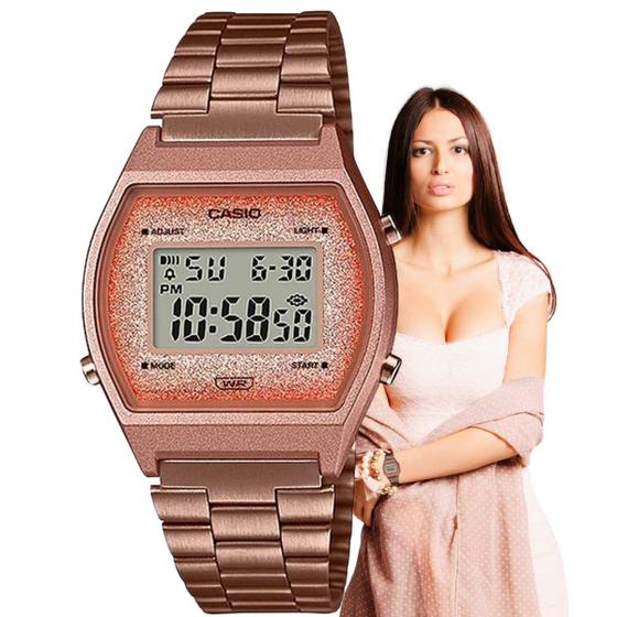 Imagem de Relógio de Pulso Casio Feminino Vintage Digital Rose Gold Retro Estiloso Calêndario Alarme Original B640WCG-5DF