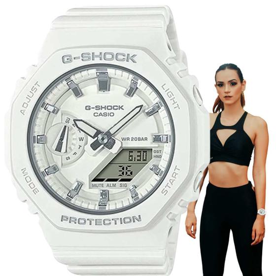 Imagem de Relógio de Pulso Casio G-Shock Feminino Anadigi Analógico Digital Cronômetro Prova Dágua 20 ATM 5 Alarmes Esportivo Branco GMA-S2100-7ADR