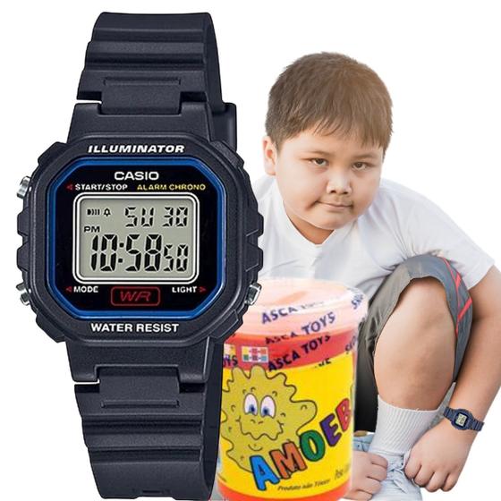 Imagem de Relógio de Pulso Casio Infantil Digital Prova Dágua Alarme Cronometro Illuminator Standard Preto LA-20WH-1CDF + Massinha Slime Amoeba Geleca