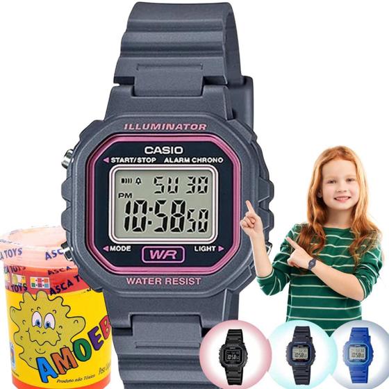 Imagem de Relógio de Pulso Casio Infantil Digital Standard Prova Dágua Calendário Alarme Cronometro Esportivo Cinza LA-20WH-8ADF + Slime Amoeba 