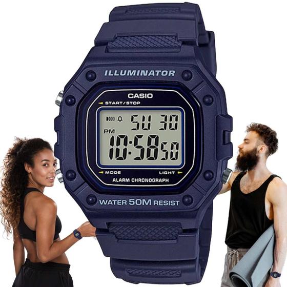 Imagem de Relógio de Pulso Casio Masculino Digital Illuminator Prova Dágua Calendário Alarme Cronômetro Esportivo Azul W-218H-2AVDF