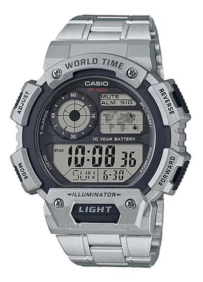 Imagem de Relógio de Pulso Casio Masculino Digital Prata Redondo Cronômetro 5 Alarmes Hora Mundial AE-1400WHD-1AVDF