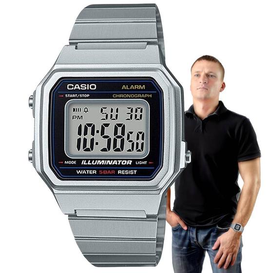 Imagem de Relógio de Pulso Casio Masculino Digital Vintage Prata Quadrado Rêtro Aço Inoxidável Prova dágua Casual PrataB650WD-1ADF