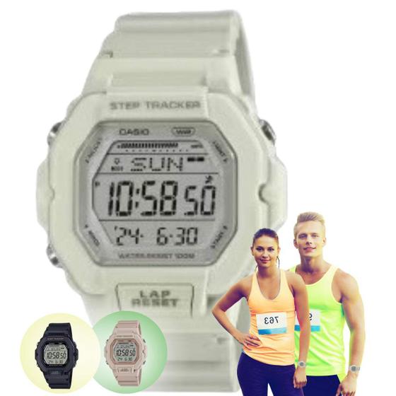 Imagem de Relógio de Pulso Casio Masculino Feminino Quadrado Crônometro 5 Alarmes Prova Dágua 100 Metros Digital Esportivo Preto Nude Branco LWS-2200H