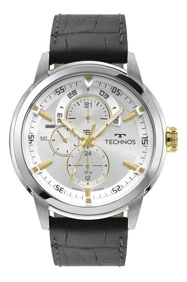 Imagem de Relógio de Pulso Grande Technos Prateado Masculino Pulseira de Couro com Cronômetro Grandtech 6P57AF/0K