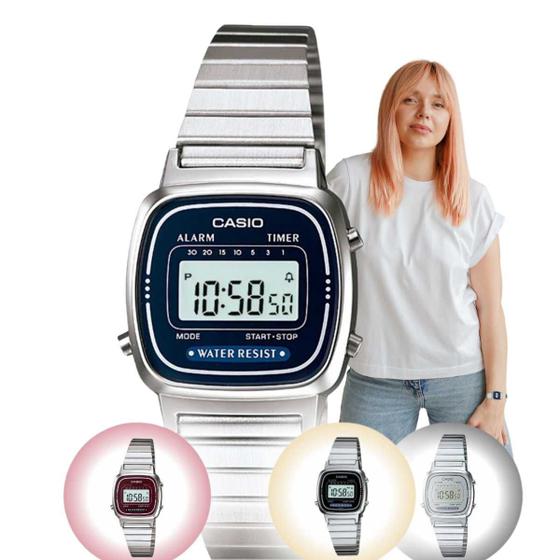 Imagem de Relógio de Pulso Marca Casio Retrô Feminino Vintage Digital Mini Prata LA670WA