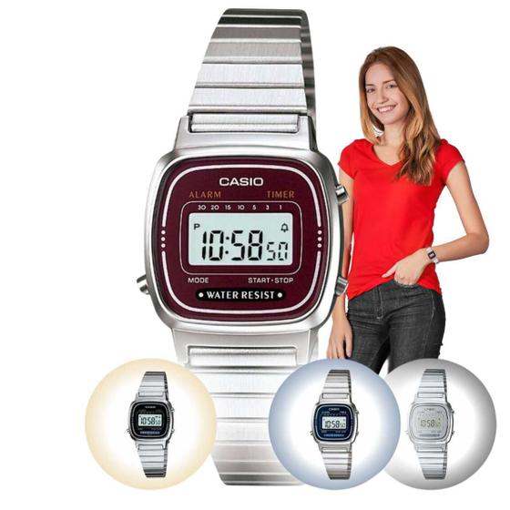 Imagem de Relógio de Pulso Marca Casio Retrô Feminino Vintage Digital Mini Prata LA670WA