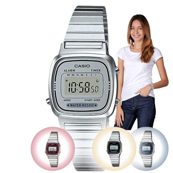 Imagem de Relógio de Pulso Marca Casio Retrô Feminino Vintage Digital Mini Prata LA670WA