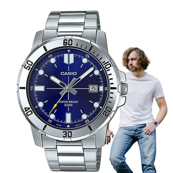 Imagem de Relógio de Pulso Masculino Casio Collection Analógico Prova D Água 50M Aço Inóx Casual Prata MTP-VD01D