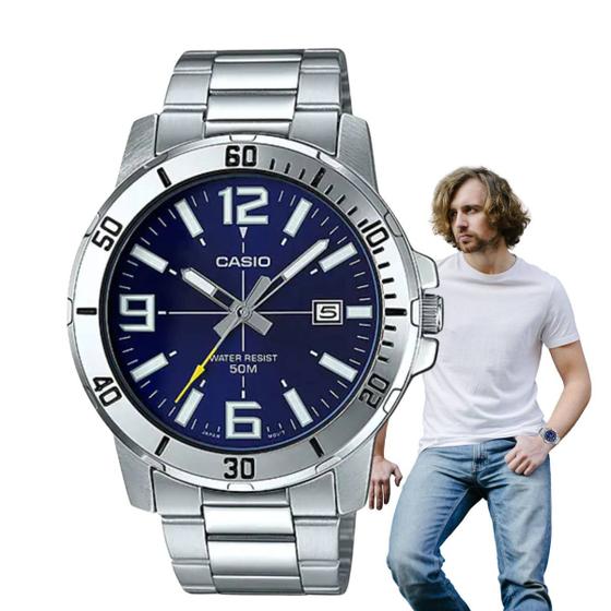 Imagem de Relógio de Pulso Masculino Casio Collection Analógico Prova D Água 50M Aço Inóx Casual Prata MTP-VD01D