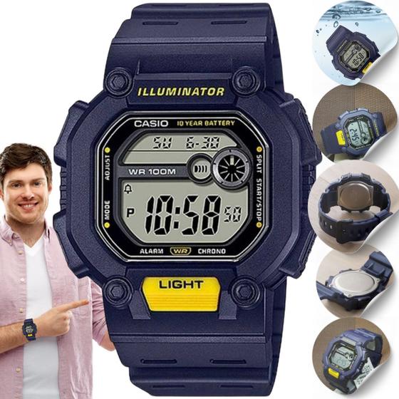 Imagem de Relógio de Pulso Masculino Casio Standard Illuminator Quadrado Prova Dágua 10 ATM Digital Esportivo Azul W-737H-2AVDF