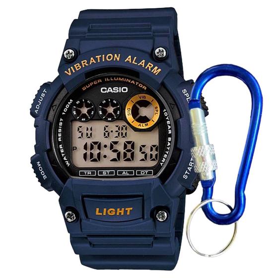 Imagem de Relógio de Pulso Masculino Digital Esportivo Super Illuminator Cronometro Alarme Vibratório Prova Dágua 10 ATM Azul W-735H-2AVDF + Chaveiro Trava Alumínio