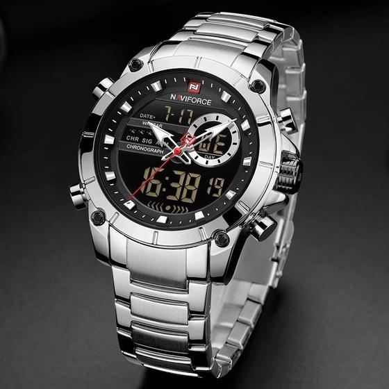 Imagem de Relógio de pulso NAVIFORCE 9163 100% original aço inoxidável quartzo cor prata