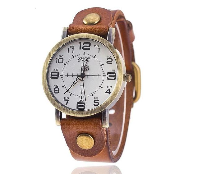 Relógio de Pulso Quartz Feminino De Couro Marrom Claro - Relógio ...
