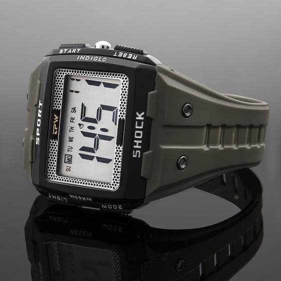 Imagem de Relógio De Pulso Robusto Alfanumérico Digital Original Números Grandes Designer Militar c/Luz de LED