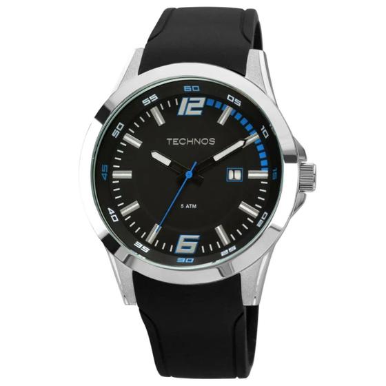 Imagem de Relógio de Pulso Technos Masculino Analógico Casual Pulseira Silicone Prova D Água 50M  Aço Inóx Prata 2115KPT/8A