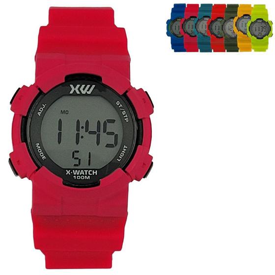 Imagem de Relógio de Pulso X-Watch Esportivo Infantil Digital Prova D Água Pulseira Silicone Azul Rosa Verde A