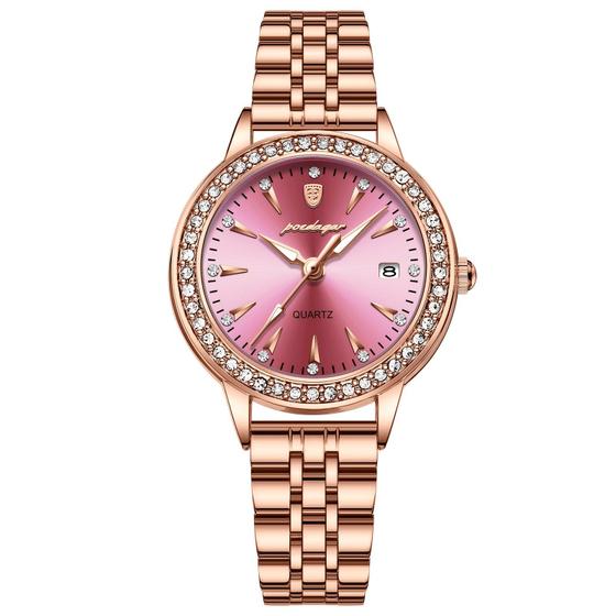 Imagem de Relógio de Quartzo Elegante para Mulheres - Luxo com Strass, Pulseira de Aço Inoxidável