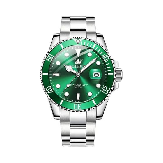 Imagem de Relógio de Quartzo Masculino Verde - À Prova d'Água com Mostrador Luminoso e Pulseira de Aço Inoxidável