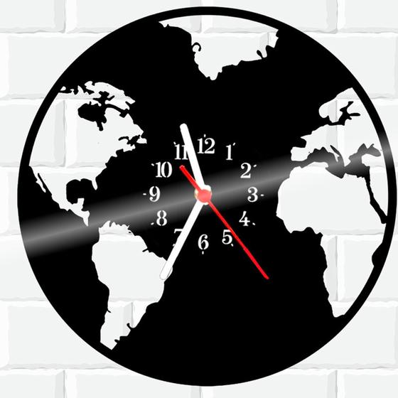 Imagem de Relógio De Vinil Disco Lp Parede Mapa-Mundi Mundo Planeta 2