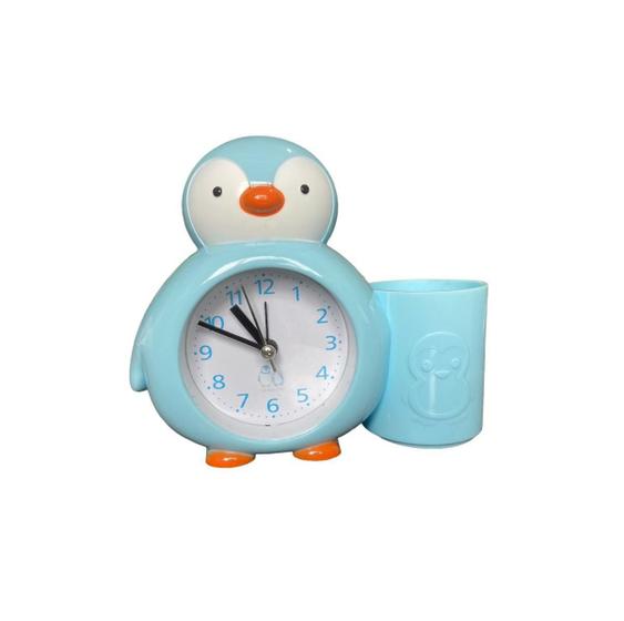 Imagem de Relógio Despertador De Mesa Com Porta Caneta Pinguim
