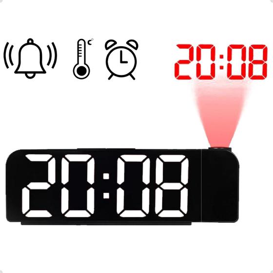 Imagem de Relógio Despertador Digital De Led Com Temperatura Alarme Projetor De Parede Linha Premium