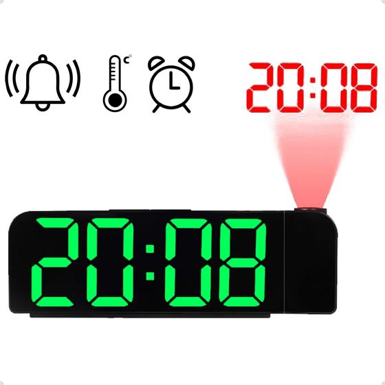 Imagem de Relógio Despertador Digital De Led Com Temperatura Alarme Projetor De Parede Linha Premium
