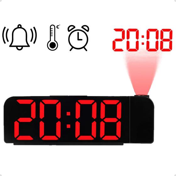 Imagem de Relógio Despertador Digital De Led Com Temperatura Alarme Projetor De Parede Linha Premium