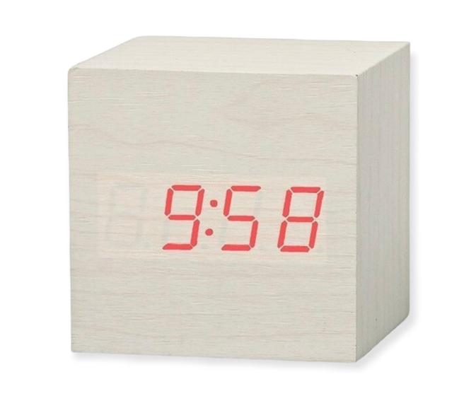 Imagem de Relógio Despertador digital de mesa LED estilo madeira Cubo quadrado tipo 1