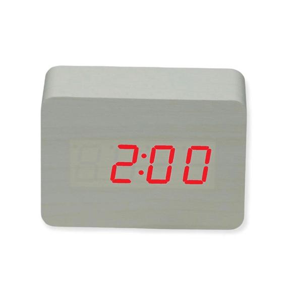 Imagem de Relógio Despertador digital de mesa LED estilo madeira retangular quadrado tipo 2