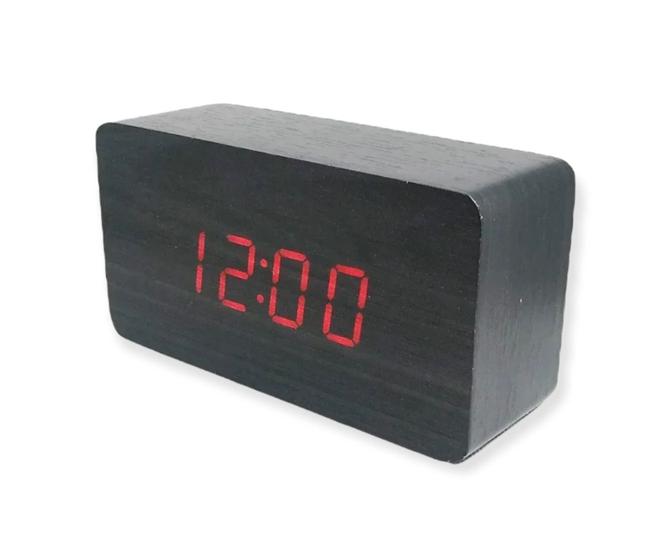 Imagem de Relógio Despertador digital de mesa LED estilo madeira retangular quadrado tipo 2