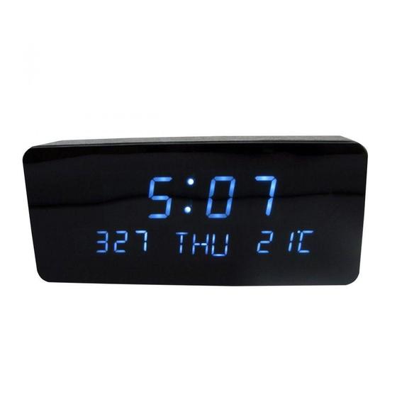 Imagem de Relógio, Despertador e Sensor de Temperatura em MDF com Led Azul e Corpo Preto - LMS-R1501AP