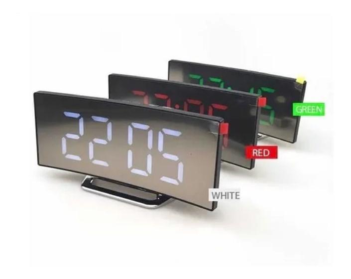 Imagem de Relógio Digital Curvado Espelhado Despertador Data Hora Nf