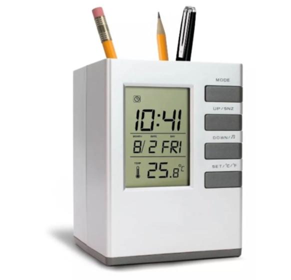 Imagem de Relógio Digital De Mesa Despertador Calendário C/ Termômetro