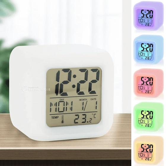 Imagem de Relógio Digital Despertador Alarme 7 Leds Marca Hora Data Semana E Temperatura DT2090 ZB1008