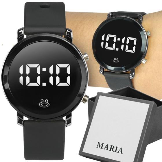 Imagem de Relógio Digital Feminino Led Aço Inox Pulseira Silicone Preto + Caixa Presente Casual Social