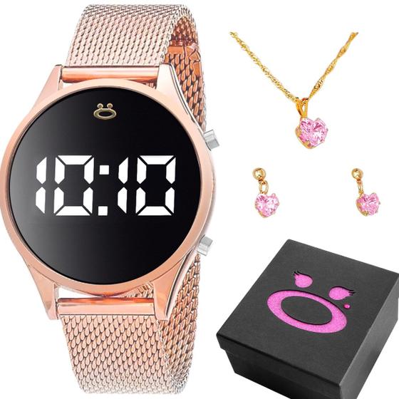 Imagem de Relogio digital feminino led + colar strass + brinco delicado social silicone presente original led pulseira ajustavel