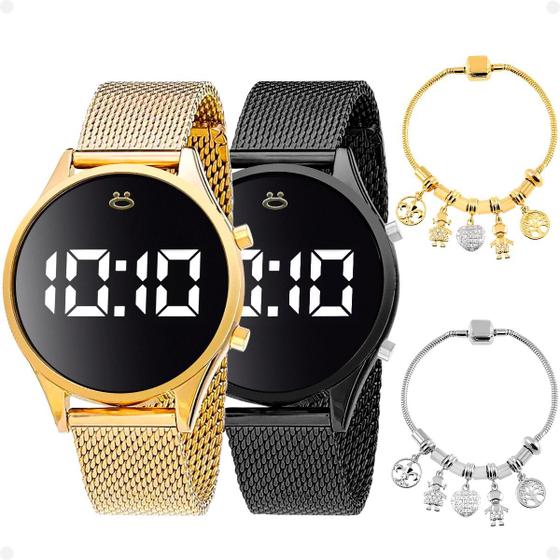 Imagem de relogio digital feminino pandora + relogio led silicone qualidade premium preto dourado casual