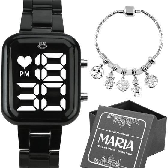 Imagem de relogio digital feminino preto + caixa + pulseira delicada original qualidade premium casual black piano moda social