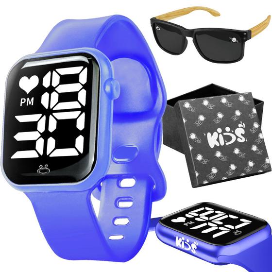 Imagem de Relógio digital infantil + oculos sol proteção uv + caixa resistente presente azul criança menino