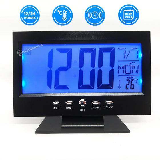 Imagem de Relógio Digital Inteligente Com Sensor de Temperatura Possui Iluminação Com LED Azul LE8107