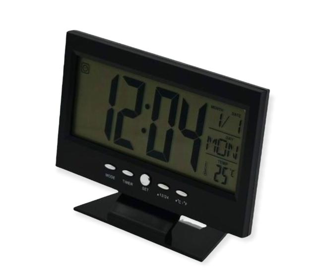 Imagem de Relógio digital LCD de mesa com luz despertador alarme e temperatura controle de voz