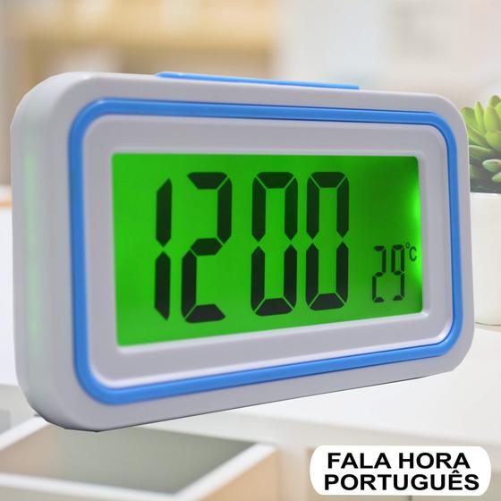 Imagem de Relógio Digital LCD Fala Hora Em Português Azul Claro CBRN09077