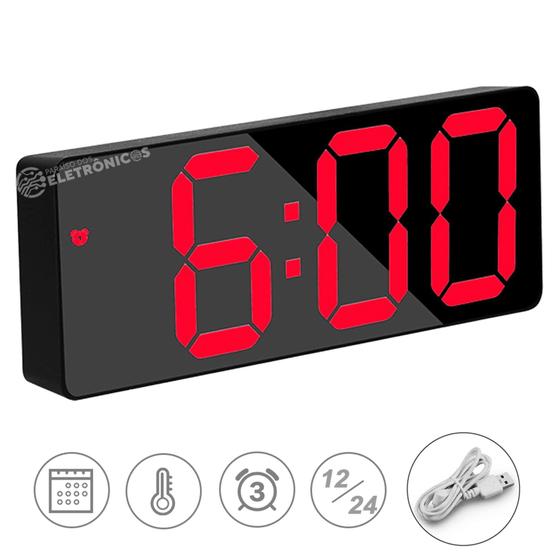 Imagem de Relógio Digital LED Alarme Eletrônico, Data e Termômetro Números super brilhantes  ZB4004
