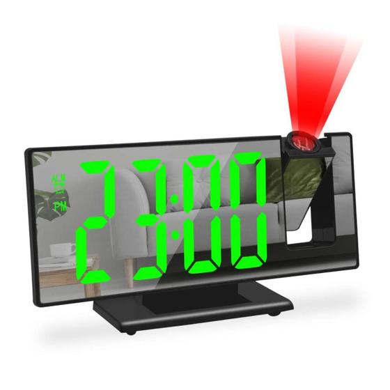 Imagem de Relógio Digital Led Espelhado Com Projetor 180 Parede  Teto Temperatura Despertador Hora 12H  24H Cores Branco  Verde  Vermelho