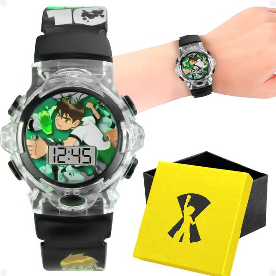 Imagem de relogio digital led infantil ben10 silicone preto + caixa verde luz presente esportivo criança heroi