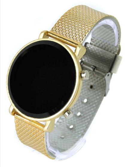 Imagem de Relógio Digital Led Luxo Feminino Unissex Redondo Pulseira Silicone Ajustável Dourado Rose Gold Prata Preto Moda