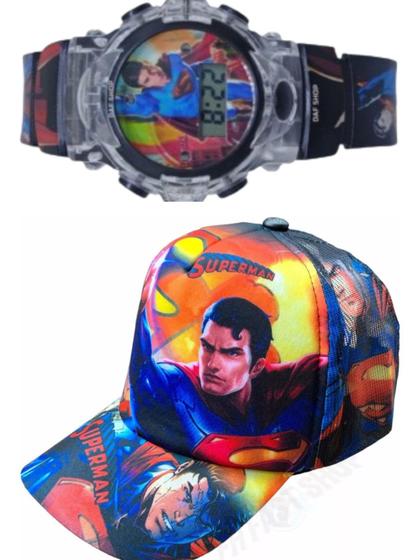 Imagem de Relogio digital musical com led e bone infamtil do superman,um otimo para alegria do seu filho